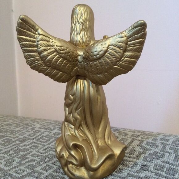 NWT NIB Golden Ceramic Christmas Angel w/Harp - Picture 2 of 8